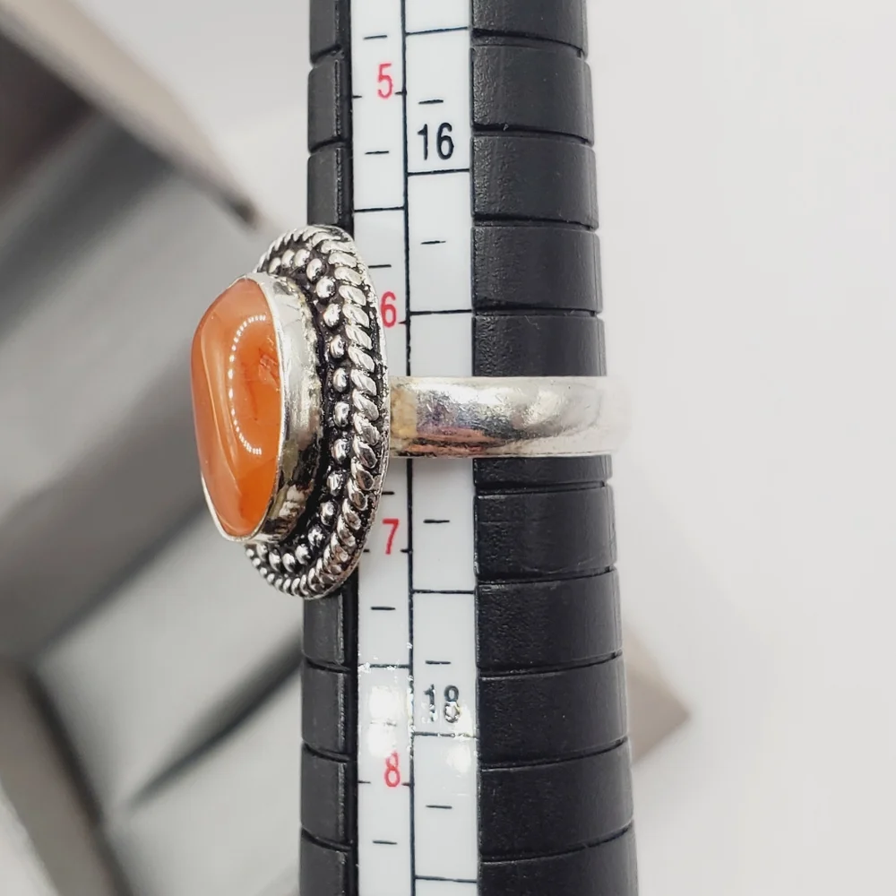 Genuine Bezel Set Orange Carnelian 925 Sterling Silver Ring